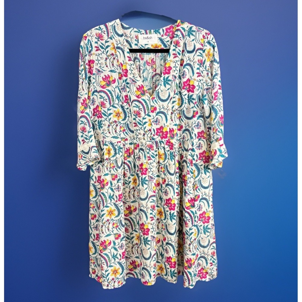 ba&sh Haley Dress Womens 3 US 10 Ecru Floral Paisley‎ V-Neck